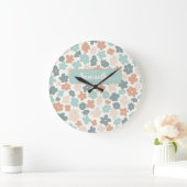 Boho retro pastel flower print grote klok (Huis)