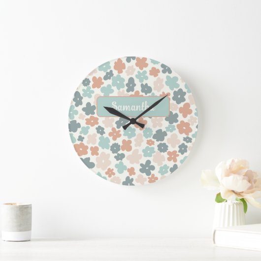 Boho retro pastel flower print grote klok (Huis)