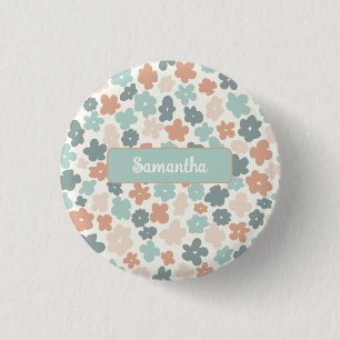 Boho retro pastel flower print ronde button 3,2 cm