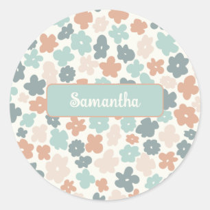 Boho retro pastel flower print ronde sticker