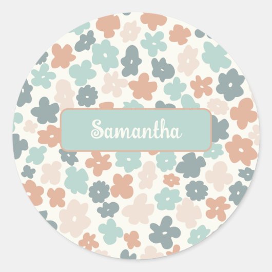 Boho retro pastel flower print ronde sticker (Voorkant)