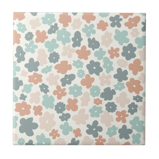 Boho retro pastel flower print tegeltje (Voorkant)