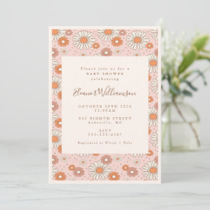 Boho Retro Pastel Pink Floral Baby shower Kaart