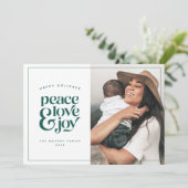 Boho Retro Peace Love Joy Foto met kerstkaart (Staand voorkant)