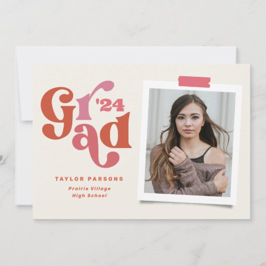 Boho Retro Photo Graduation Invitation (Devant)