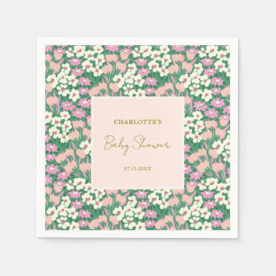 Boho Retro Pink Sage Floral Baby shower Servet