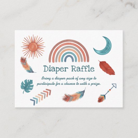 Boho Retro Rainbow Baby shower Diaper Raffle Enclo Informatiekaartje (Voorkant)