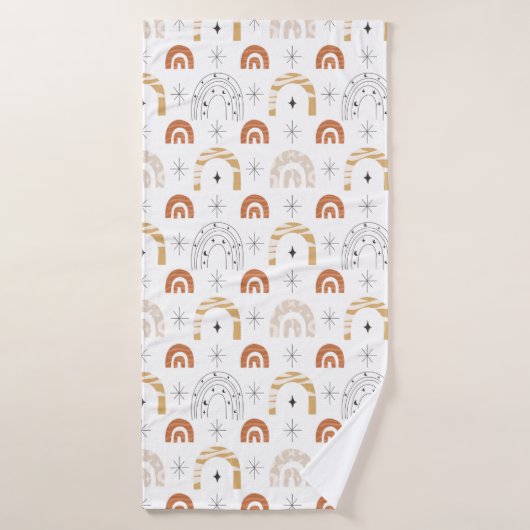 Boho retro regenbooglijnstraalsterren badhanddoek (Badhanddoek)