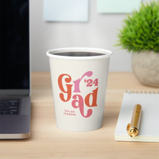 Boho Retro Roze en Oranje Afstuderen Cup Papieren Bekers (Insitu)