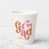 Boho Retro Roze en Oranje Afstuderen Cup Papieren Bekers (Voorkant)