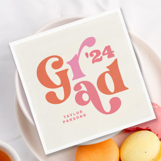 Boho Retro Roze en Oranje Afstuderen servetten