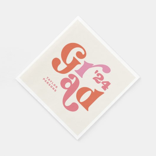 Boho Retro Roze en Oranje Afstuderen servetten (Hoek)