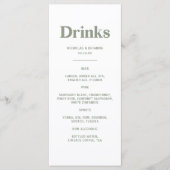 Boho Retro Sage Green Wedding Drinks Menu (Devant)