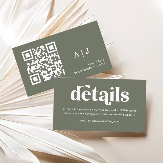 Boho Retro Sage Groene Bruiloft Website Informatiekaartje
