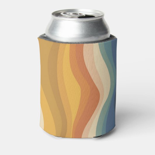 Boho Retro Script Abstract Wavy Lines Geel Blauw Blikjeskoeler (Blikje Achterkant)