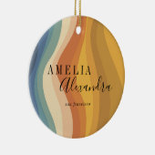 Boho Retro Script Abstract Wavy Lines Geel Blauw Keramisch Ornament (Rechts)