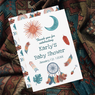 Boho Retro Sun Moon Baby shower Bedankkaart