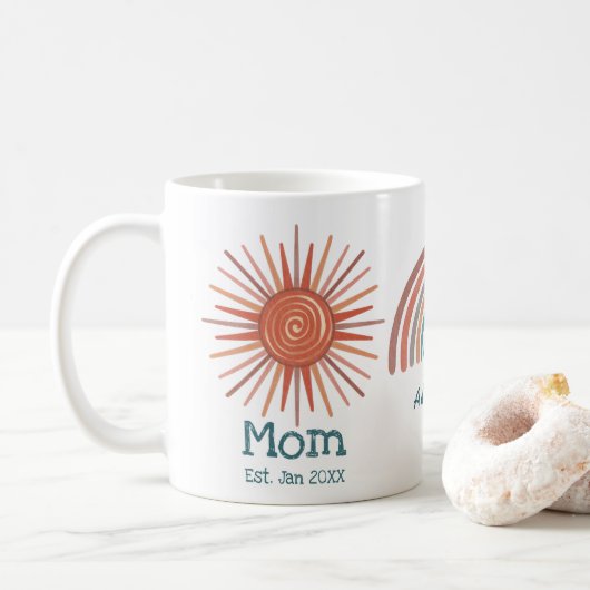 Boho Retro Sun Rainbow Moon Mam opgericht Koffiemok (Met donut)