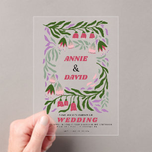 Boho retro takken en folklore bloemen bruiloft acryl uitnodigingen
