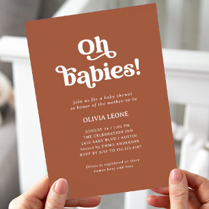Boho Retro Terracotta   Twins Baby shower Kaart
