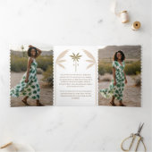 Boho Retro Tropical Palm Tree Afstuderen Foto Drieluik Aankondiging (Binnen)