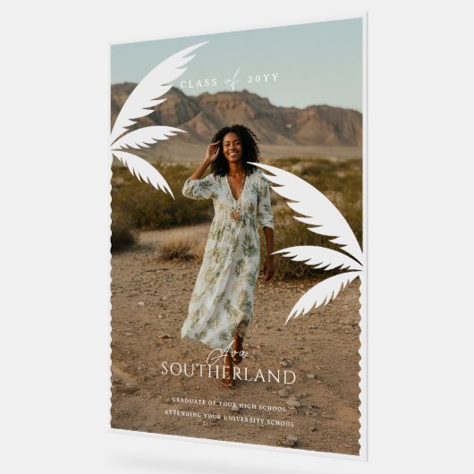 Boho Retro Tropical Palm Tree Graduation Photo (Angle)