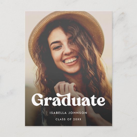 Boho Retro Typografie Foto Afstuderen Aankondigingskaart (Voorkant)