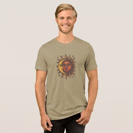 Boho Retro Zon en Maan Unisex Tri-Blend Shirt (Voorkant volledig)