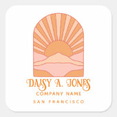 Boho Retro Zonsopgang Productlabel Vierkante Sticker (Voorkant)