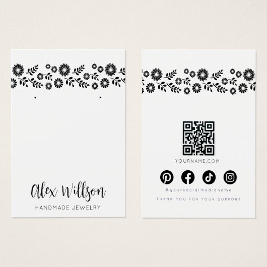 Boho Retro Zwarte Daisy Bloemige Sieraden Displayk Visitekaartje (Voorkant /achterkant)