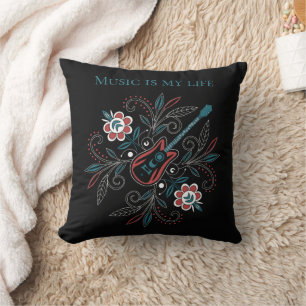 Boho Rock'n'Roll gitaar met bloemen Kussen