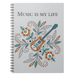 Boho Rock'n'Roll gitaar met bloemen Notitieboek