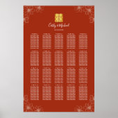 Boho rode bloemen Chinese bruiloft zitkaart Poster (Voorkant)