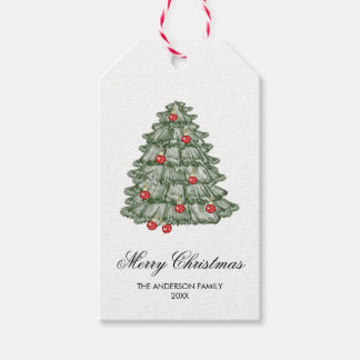 Boho rode en groene Waterverf Kerstboom Cadeaulabel