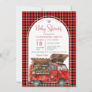 Boho rode foodtruck verse markt baby shower geruit kaart