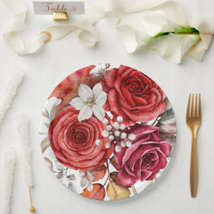 Boho Rode Herfst Bloemen Bruiloft Papieren Bordje
