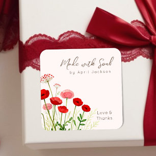 Boho Rode Klaprozen Veld Aquarel Bloemen TMF26 Vierkante Sticker