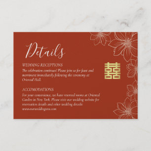 Boho rode moderne bloemen Chinese bruiloft details Informatiekaartje