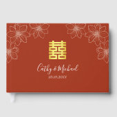 Boho rode moderne bloemen Chinese bruiloft Gastenboek (Voorkant)