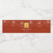 Boho rode moderne bloemen Chinese bruiloft Waterfles Etiket (Enkel label)