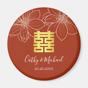 Boho rode moderne bloemige Chinese bruiloft Magneet