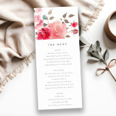 Boho Rode Roze Roos Bloemen Trouw Menu Kaart