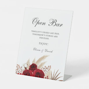 Boho Rode Rozen Pampagras Open Bar Reclamebord Met Voetstuk