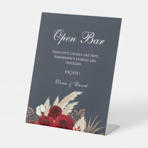 Boho Rode Rozen Pampasgras Open Bar Reclamebord Met Voetstuk