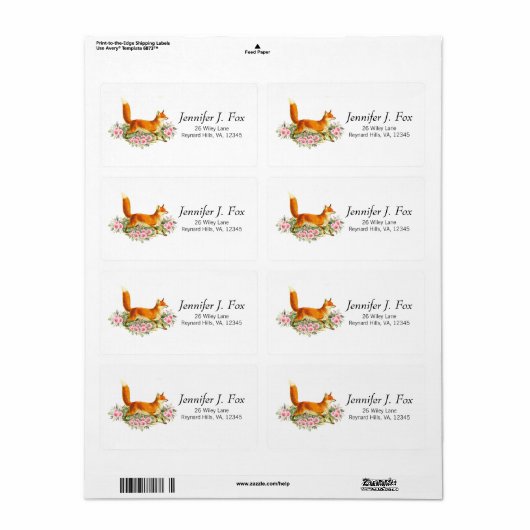 Boho  Rode Vos Roze Bloemen Rozen Etiket (Full Sheet)