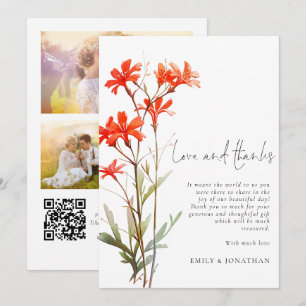 Boho Rode Wildbloemen 3 foto QR Bruiloft Bedankt Kaart