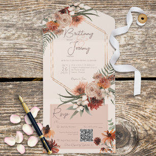 Boho Roest & Neutrale Herfst Bloem Aardbeien QR Co All In One Uitnodiging