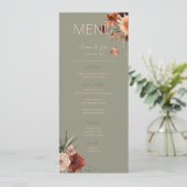 Boho Roest & Neutrale Herfst Bloemen Groene Bruilo Menu (Staand voorkant)