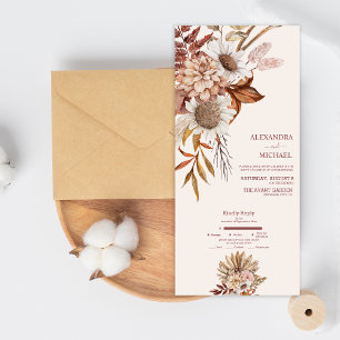 Boho Roest Terracotta Gedroogde Waaiers Bloemen Br All In One Uitnodiging