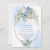 Boho Romantic Dusty Blue Flowers Eucalyptus Bridal Kaart (Voorkant)